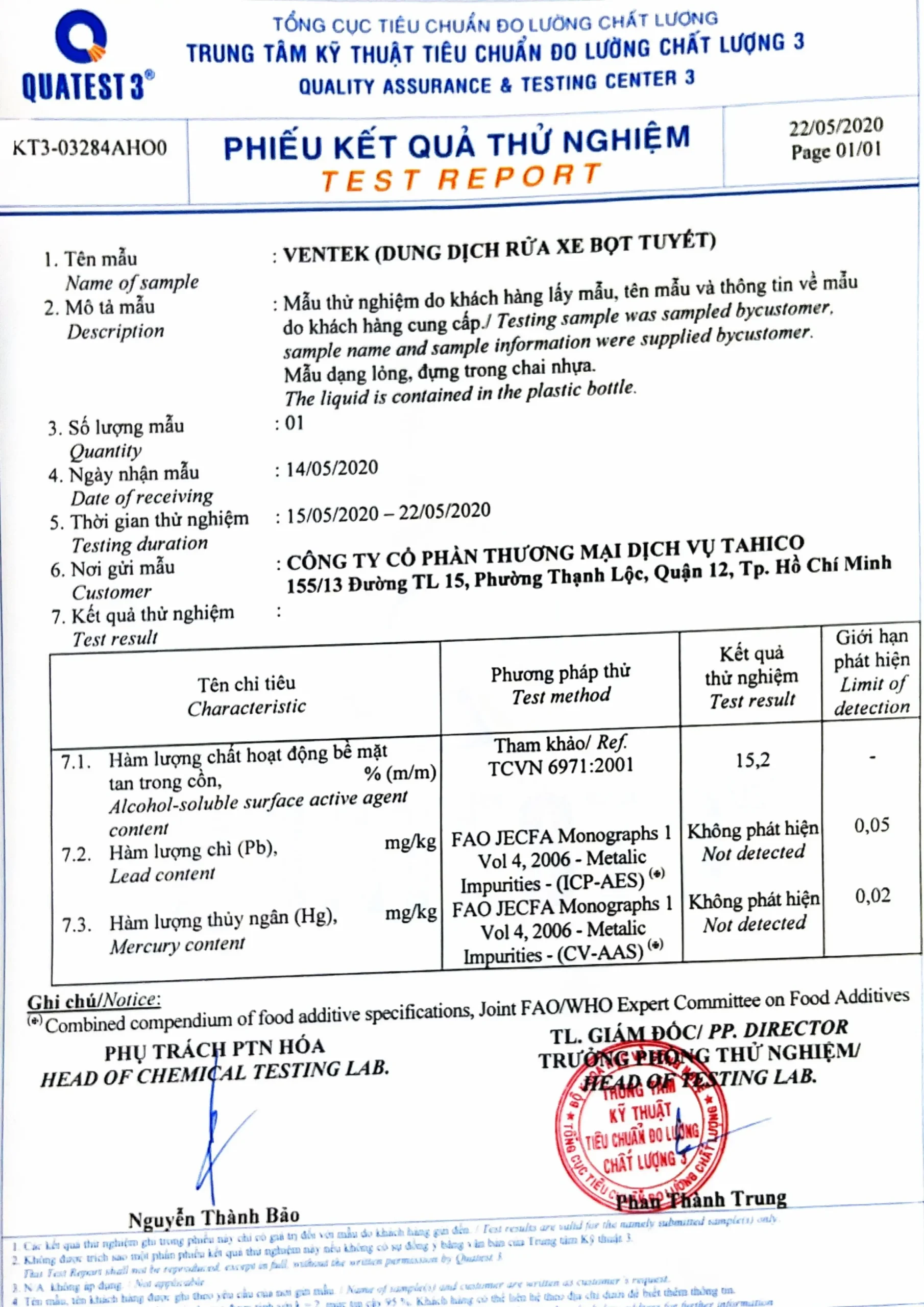 Dung Dịch Rửa Xe Không Chạm Ventek VET75 18 Ventek đạt chuẩn chất lượng an toàn
