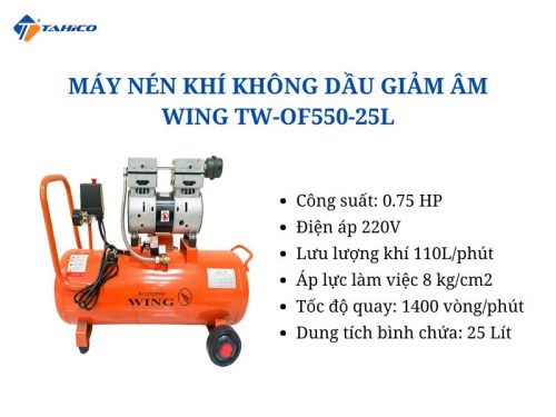 Máy nén khí không dầu giảm âm Wing 0.75hp