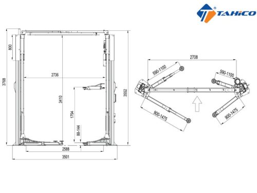 Bản vẽ cầu nâng 2 trụ cáp trên 4.5 tấn Titano STD-6345