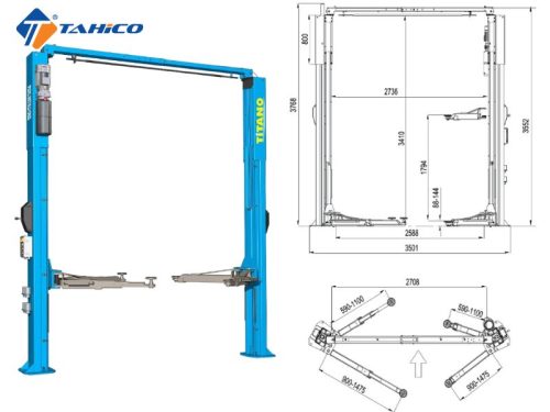 Thông số kỹ thuật Cầu nâng 2 trụ cáp trên 4.6 tấn Titano STD-6246