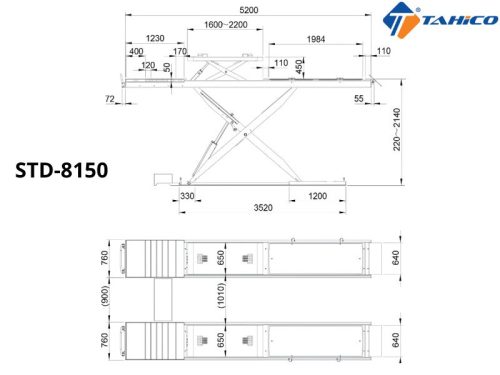 Thông số kỹ thuật cầu nâng ô tô kiểu cắt kéo TITANO 5 tấn STD-8150