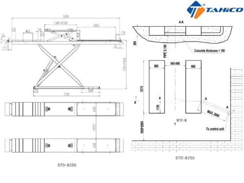 Thông số kỹ thuật cầu nâng ô tô kiểu cắt kéo TITANO 5 tấn STD-8150