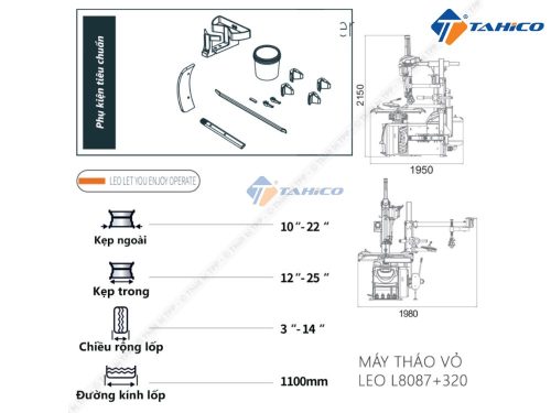 Máy tháo vỏ xe ô tô cần nghiêng tự động LEO L8087 + 320 Italy - Hình ảnh 3