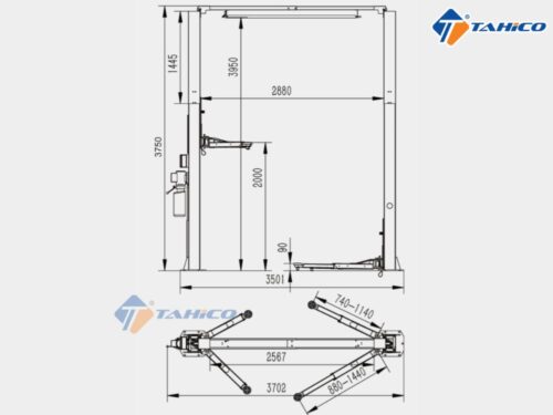 Cầu nâng 2 trụ cáp trên Konia K-4000CM 4 tấn - Hình ảnh 5