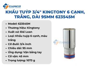 Khẩu tuýp 3/4" Kingtony 623545M | 623546M 6 cạnh, Trắng, Dài 95mm 7 Khẩu tuýp 3/4