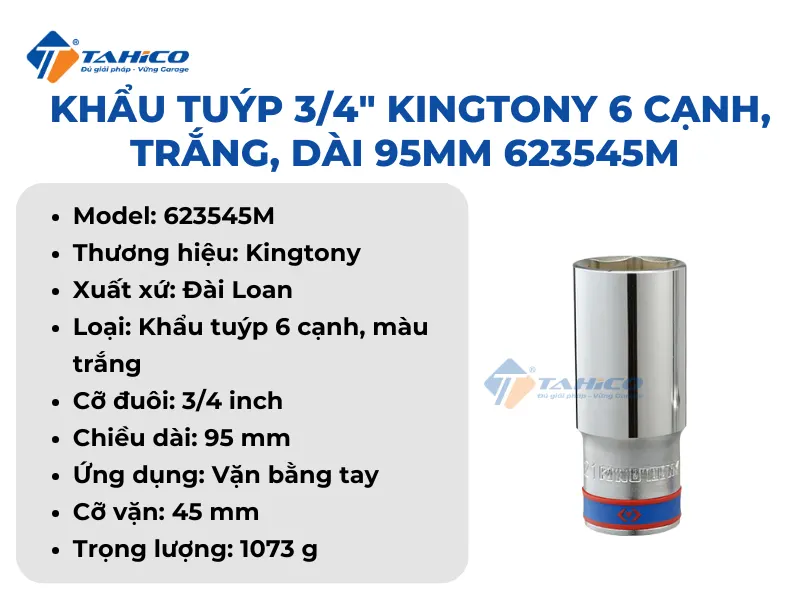 Khẩu tuýp 3/4" Kingtony 623545M | 623546M 6 cạnh, Trắng, Dài 95mm 28 Khẩu tuýp 3/4" Kingtony 623545M | 623546M 6 cạnh, Trắng, Dài 95mm