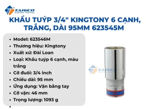 Khẩu tuýp 3/4" Kingtony 623545M | 623546M 6 cạnh, Trắng, Dài 95mm 8 Khẩu tuýp 3/4