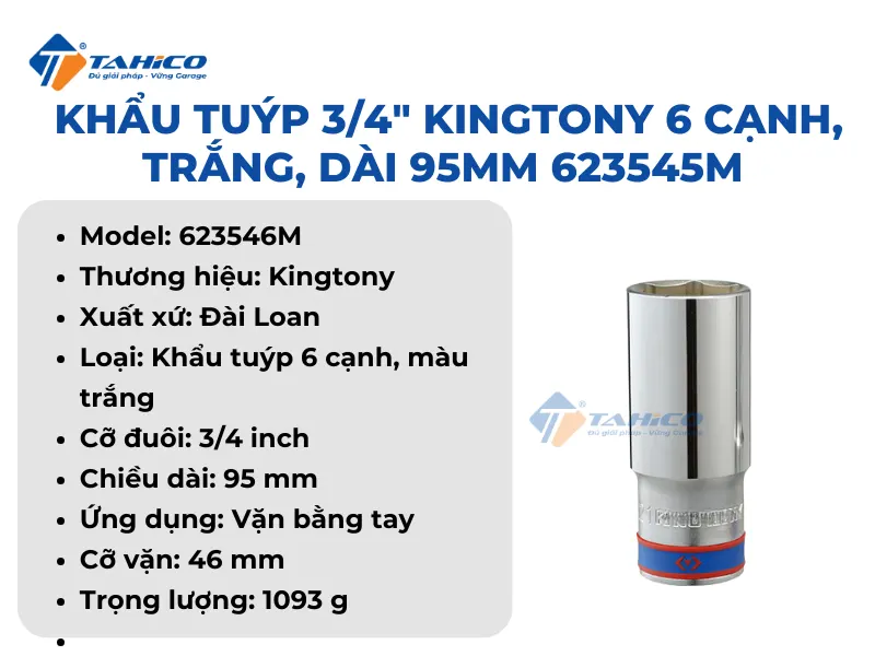 Khẩu tuýp 3/4" Kingtony 623545M | 623546M 6 cạnh, Trắng, Dài 95mm 4 Khẩu tuýp 3/4" Kingtony 623545M | 623546M 6 cạnh, Trắng, Dài 95mm