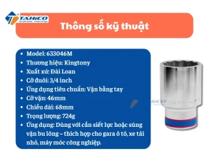 Khẩu tuýp 3/4" Kingtony 633046M - 46mm, 12 cạnh, Trắng, Dài 68mm 13 Khẩu tuýp 3/4