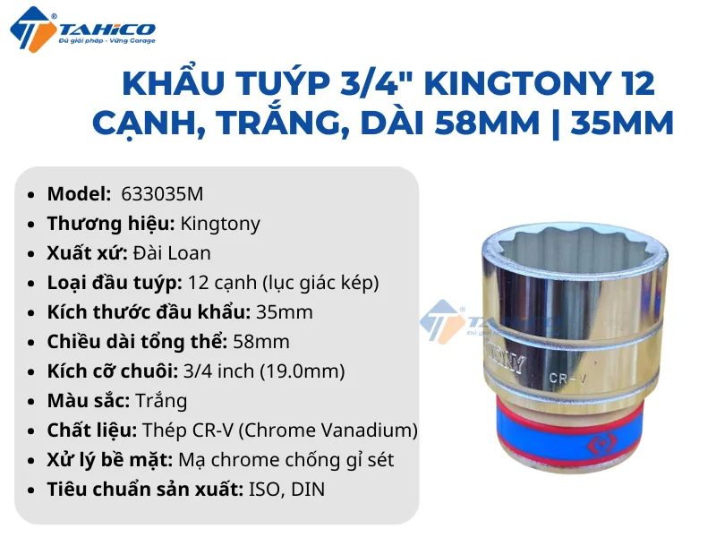 Khẩu tuýp 3/4" Kingtony 633035M/633036M 12 cạnh, Trắng, Dài 58mm | 35mm 36mm 10 Hình ảnh sản phẩm Khẩu tuýp 3/4" Kingtony 633035M/633036M 12 cạnh, Trắng, Dài 58mm | 35mm 36mm