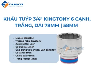 Khẩu tuýp 3/4inch Kingtony 6 cạnh, Trắng, Dài 78mm | 58mm 60mm 12 Hình ảnh sản phẩm Khẩu tuýp 3/4inch Kingtony 6 cạnh, Trắng, Dài 78mm | 58mm 60mm