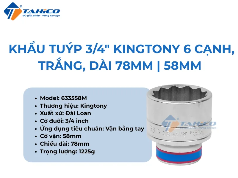 Khẩu tuýp 3/4inch Kingtony 6 cạnh, Trắng, Dài 78mm | 58mm 60mm 3 Hình ảnh sản phẩm Khẩu tuýp 3/4inch Kingtony 6 cạnh, Trắng, Dài 78mm | 58mm 60mm