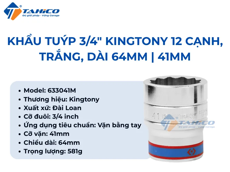 Khẩu tuýp 3/4" Kingtony 633041M/Kingtony 633042M 12 cạnh, Trắng, Dài 64mm | 41mm 42mm 10 Hình ảnh sản phẩm Khẩu tuýp 3/4" Kingtony 633041M/Kingtony 633042M 12 cạnh, Trắng, Dài 64mm | 41mm 42mm