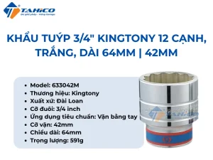 Khẩu tuýp 3/4" Kingtony 633041M/Kingtony 633042M 12 cạnh, Trắng, Dài 64mm | 41mm 42mm 13 Hình ảnh sản phẩm Khẩu tuýp 3/4
