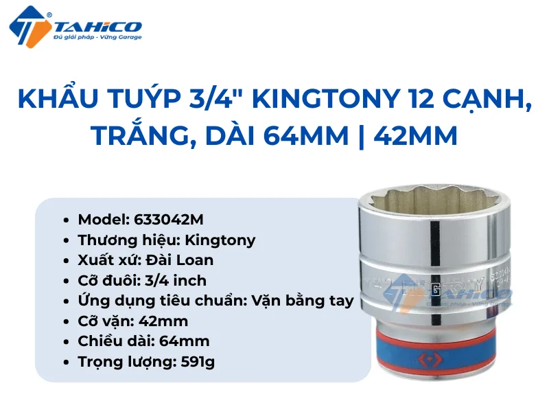 Khẩu tuýp 3/4" Kingtony 633041M/Kingtony 633042M 12 cạnh, Trắng, Dài 64mm | 41mm 42mm 4 Hình ảnh sản phẩm Khẩu tuýp 3/4" Kingtony 633041M/Kingtony 633042M 12 cạnh, Trắng, Dài 64mm | 41mm 42mm