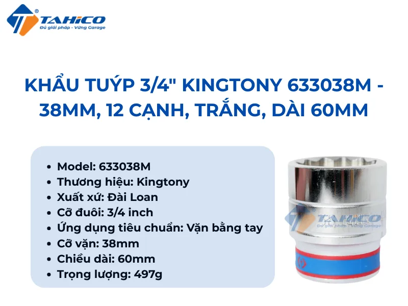 Khẩu tuýp 3/4" Kingtony 633038M - 38mm, 12 cạnh, Trắng, Dài 60mm 7 Hình ảnh sản phẩm Khẩu tuýp 3/4" Kingtony 633038M - 38mm, 12 cạnh, Trắng, Dài 60mm