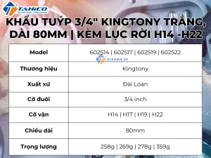 Khẩu tuýp 3/4 inch Kingtony Trắng, Dài 80mm | Kèm lục rời H14 -H22 15 Hình ảnh sản phẩm Khẩu tuýp 3/4 inch Kingtony Trắng, Dài 80mm | Kèm lục rời H14 -H22