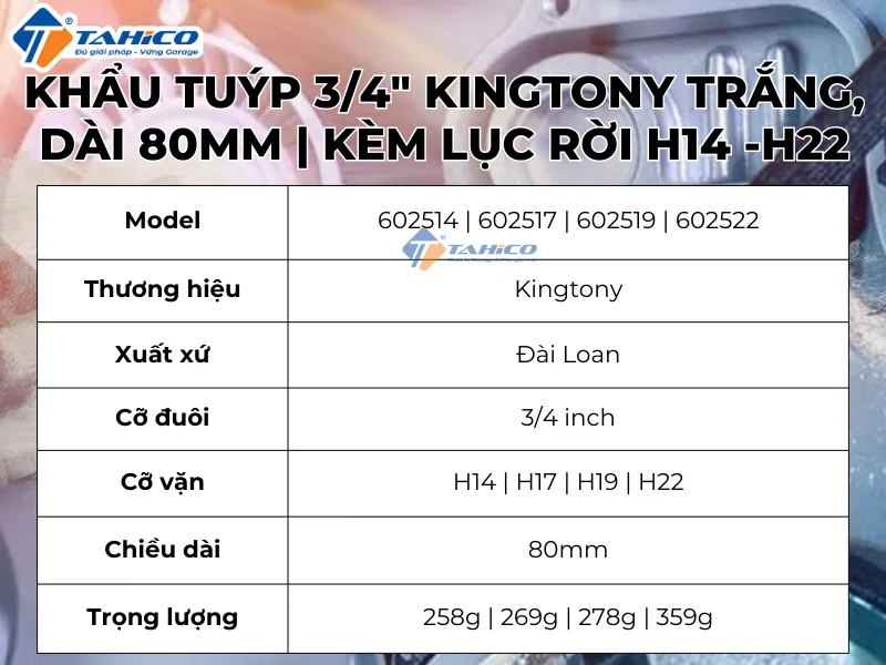 Khẩu tuýp 3/4 inch Kingtony Trắng, Dài 80mm | Kèm lục rời H14 -H22 46 Hình ảnh sản phẩm Khẩu tuýpĐặc điểm sản phẩm Khẩu tuýp 3/4 inch Kingtony Trắng, Dài 80mm | Kèm lục rời H14 -H22 3/4" Kingtony Trắng, Dài 80mm | Kèm lục rời H14 -H22