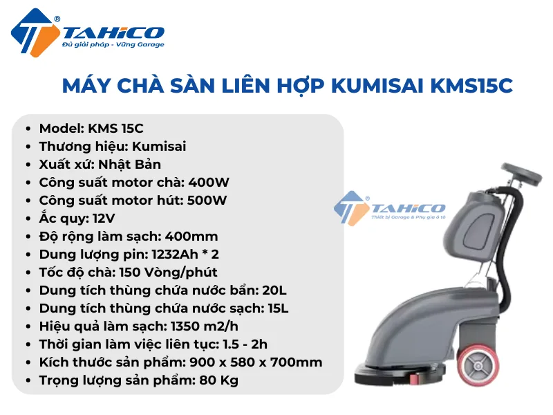 Máy chà sàn liên hợp Kumisai KMS15C | Dùng pin 16 Đặc điểm tính năng Kumisai KMS15C