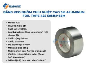 Băng keo nhôm chịu nhiệt cao 3M Aluminum Foil Tape 425 50mm×55m 9 Băng keo nhôm chịu nhiệt cao 3M Aluminum Foil Tape 425 50mm×55m