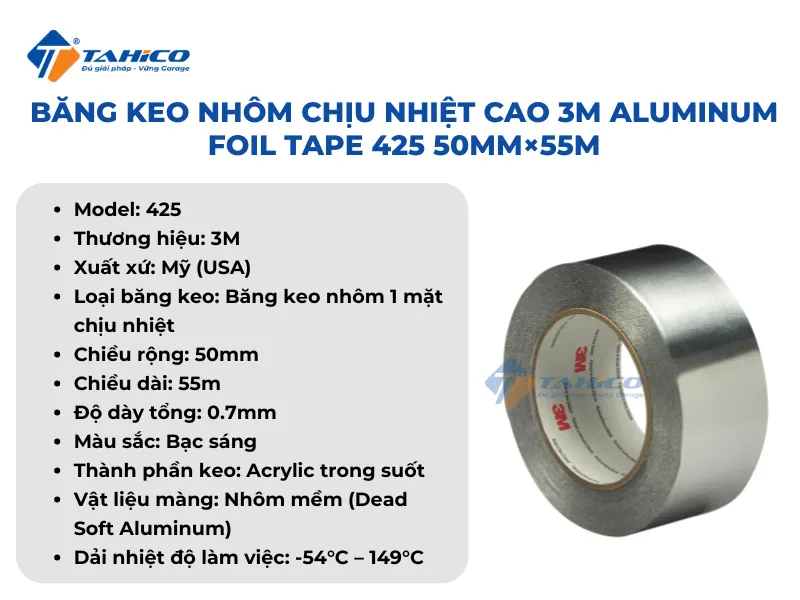 Băng keo nhôm chịu nhiệt cao 3M Aluminum Foil Tape 425 50mm×55m 16 Băng keo nhôm chịu nhiệt cao 3M Aluminum Foil Tape 425 50mm×55m