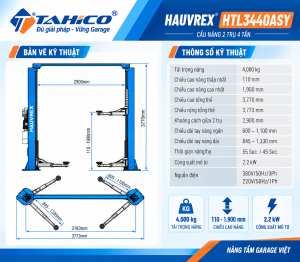 Cầu nâng 2 trụ cáp trên Hauvrex HTL3440ASY - Tải trọng 4 tấn 7 Cầu nâng 2 trụ cáp trên Hauvrex HTL3440ASY