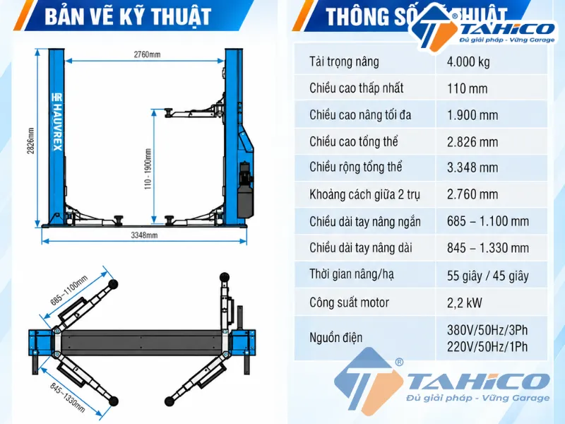 Cầu nâng 2 trụ cáp dưới Hauvrex HTL2440C 14 Bản vẽ và Thông số kỹ thuật của sản phẩm Cầu nâng 2 trụ cáp dưới Hauvrex HTL2440C.