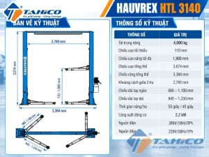 Cầu nâng 2 trụ cáp trên Hauvrex HTL3140 8 Bản vẽ và Thông số kỹ thuật sản phẩm Cầu nâng 2 trụ cáp trên Hauvrex HTL3140.