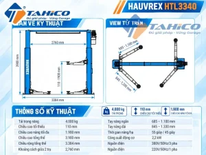Cầu nâng 2 trụ cáp trên Hauvrex HTL3340 9 Bản vẽ và Thông số kỹ thuật sản phẩm Cầu nâng 2 trụ cáp trên Hauvrex HTL3340.