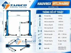 Cầu nâng 2 trụ cáp trên Hauvrex HTL3440RD 9 Bản vẽ và Thông số kỹ thuật của sản phẩm Cầu nâng 2 trụ cáp trên Hauvrex HTL3440RD.