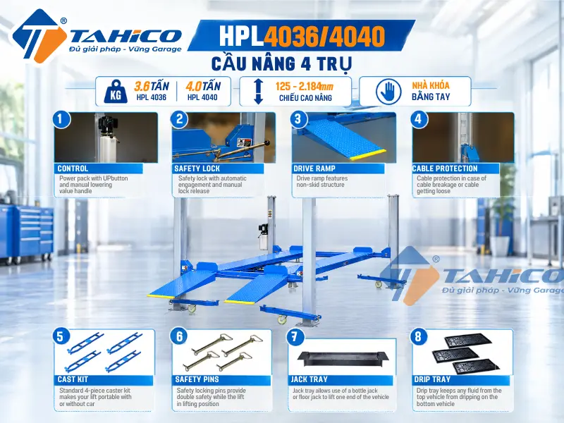 Cầu nâng 4 trụ Hauvrex HPL4036/HPL4040 38 Hình ảnh các chi tiết sản phẩm Cầu nâng 4 trụ Hauvrex HPL4036/HPL4040.