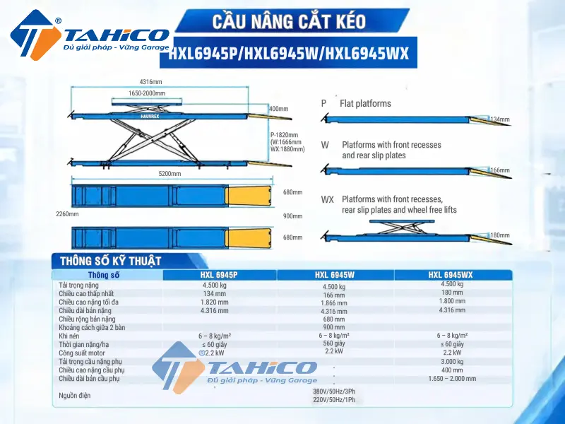 Cầu nâng cắt kéo Hauvrex HXL6945P/HXL6945W/HXL6945WX 40 Bản vẽ và Thông số kỹ thuật của sản phẩm Cầu nâng cắt kéo Hauvrex HXL6945P/HXL6945W/HXL6945WX.