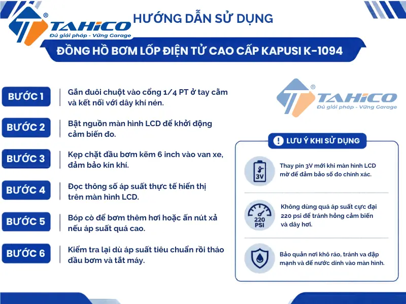 Đồng hồ bơm lốp điện tử cao cấp Kapusi K-1094 15 Hướng dẫn sử dụng sản phẩm Đồng hồ bơm lốp điện tử cao cấp Kapusi K-1094.